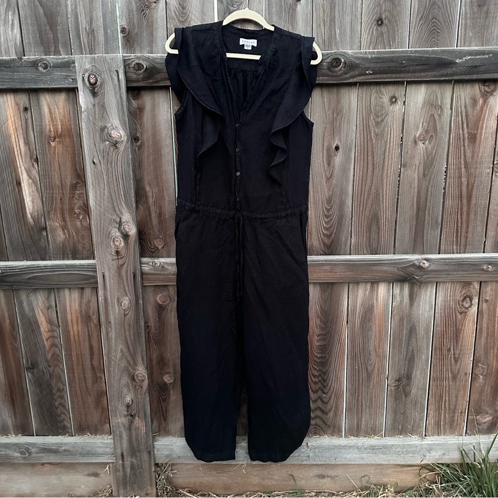 Velvet By Graham Spencer Medium Black Linen Jumpsuit Straight Leg Pockets USA